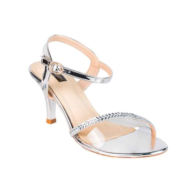 Silver Shiny Low Block Heel Sandal-368.5021